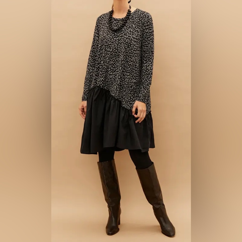 Masai Copenhagen Nellina Ruffle Dress Women’s M Animal Print Long Sleeve Flowy